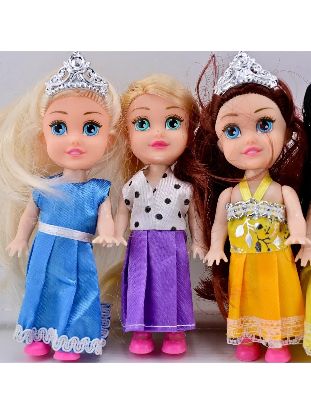 6 Pack Miniature Royal Princess Toddler Small Dolls with Dresses (4.5inch)